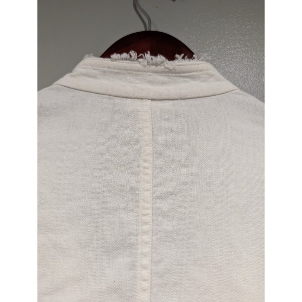 J Jill White Linen Blend Jacket Blazer Casual Lightweight Travel Fringe Sz 10 - Picture 11 of 16